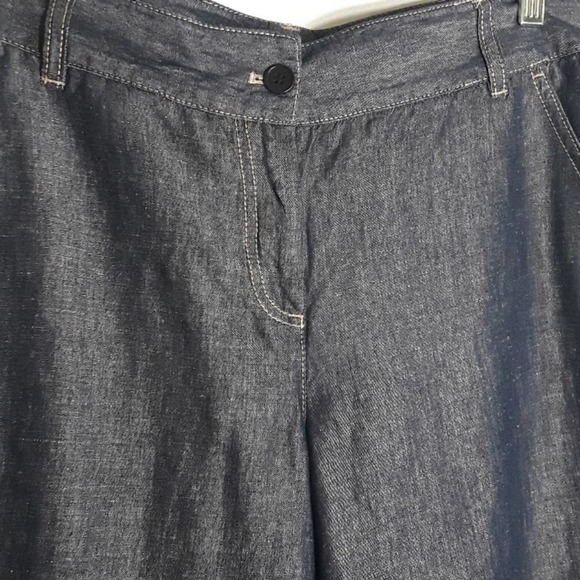 Talbots Sz 10 Black Signature Flare Wide Leg Linen Blend Chambray Pockets Pants - Picture 6 of 11